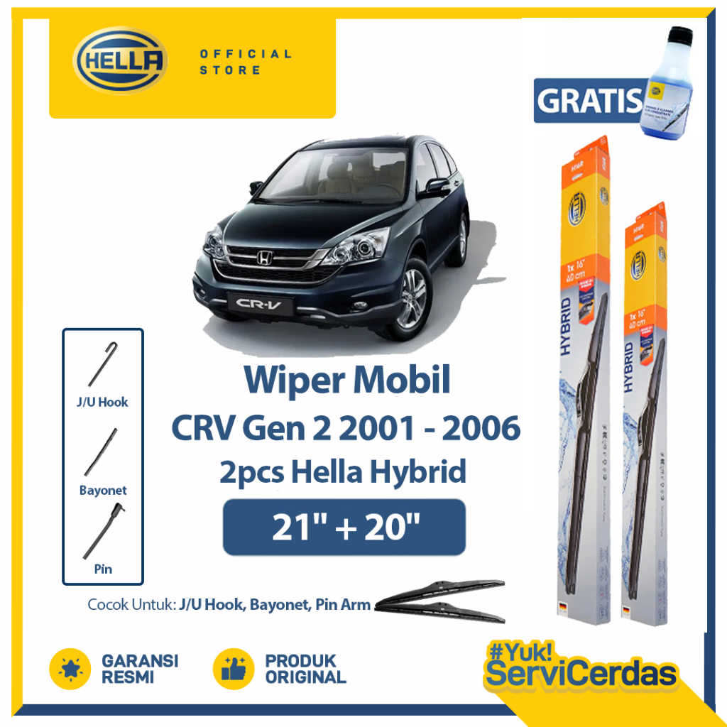 Wiper Mobil HONDA CRV Gen 2 2001-2006 21" + 20" (2pcs) - HELLA Hybrid