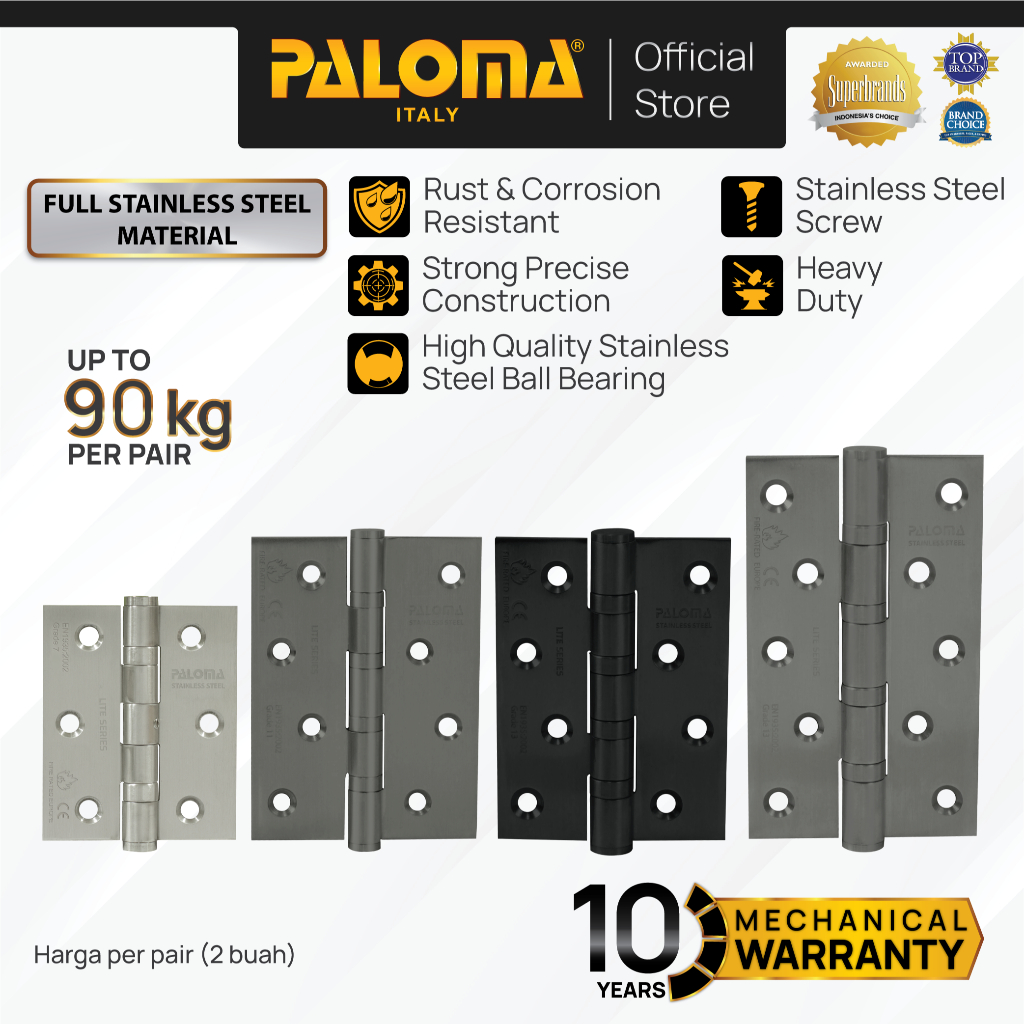 PALOMA Engsel Pintu Jendela Hinge Kupu Butt Plat Kayu Aluminium PVC Hinges Door Window Stainless Ste