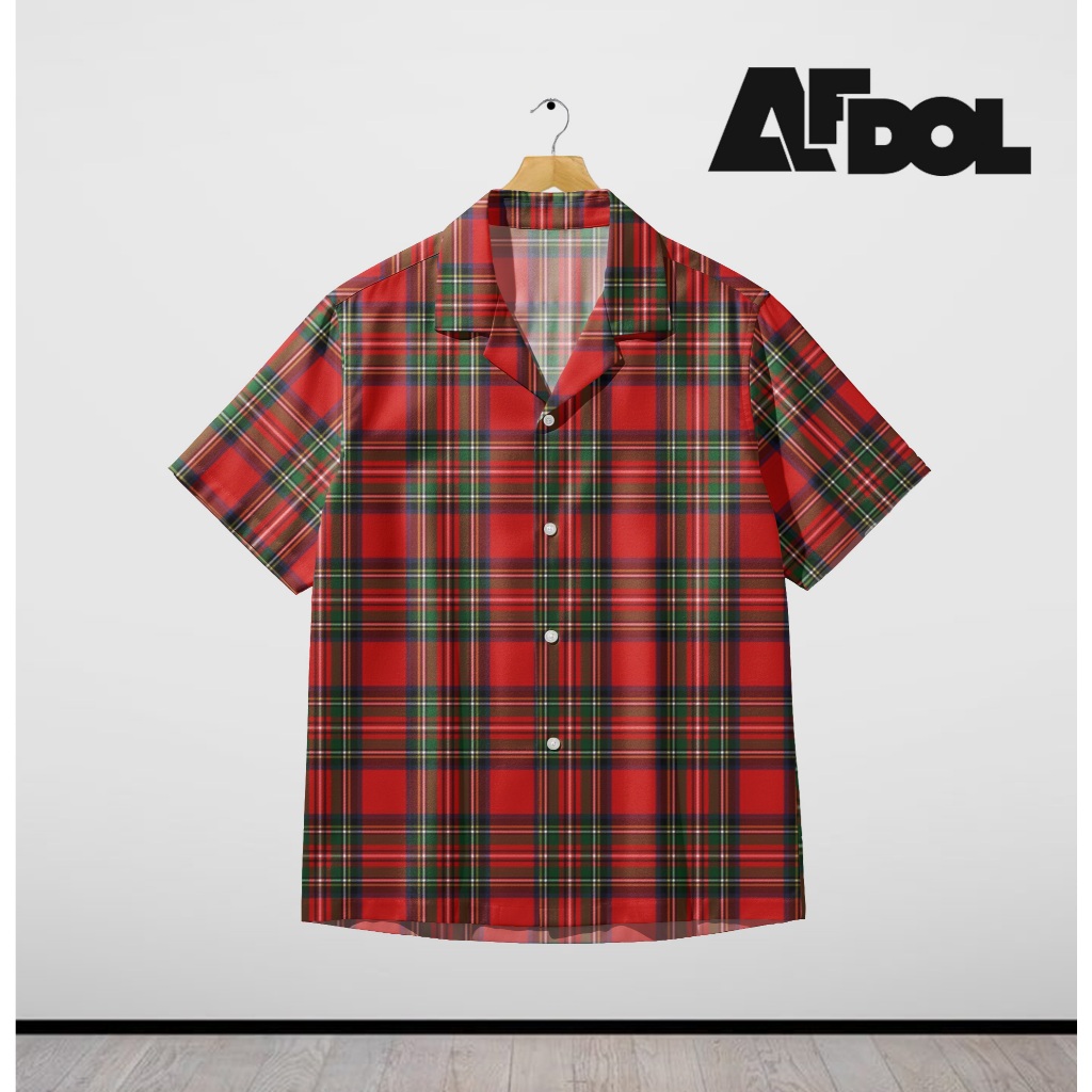 AFDOL Kemeja Fullprint Motif Tartan Plaid Merah Hijau | AF-48