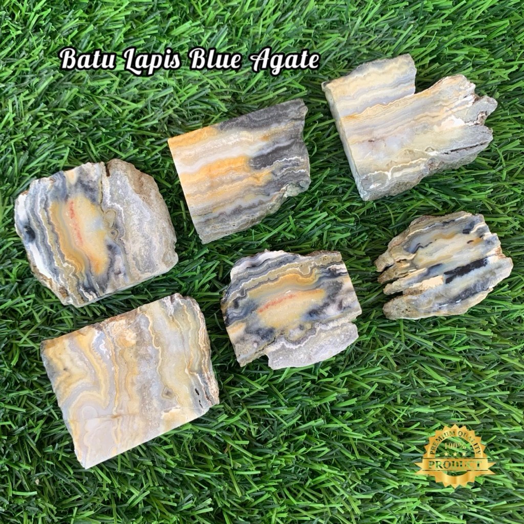 Bahan Batu Lapis Blue Agate Asli Natural / Bongkahan Batu Lapis Blue Agate / Lempengan Batu Lapis Bl