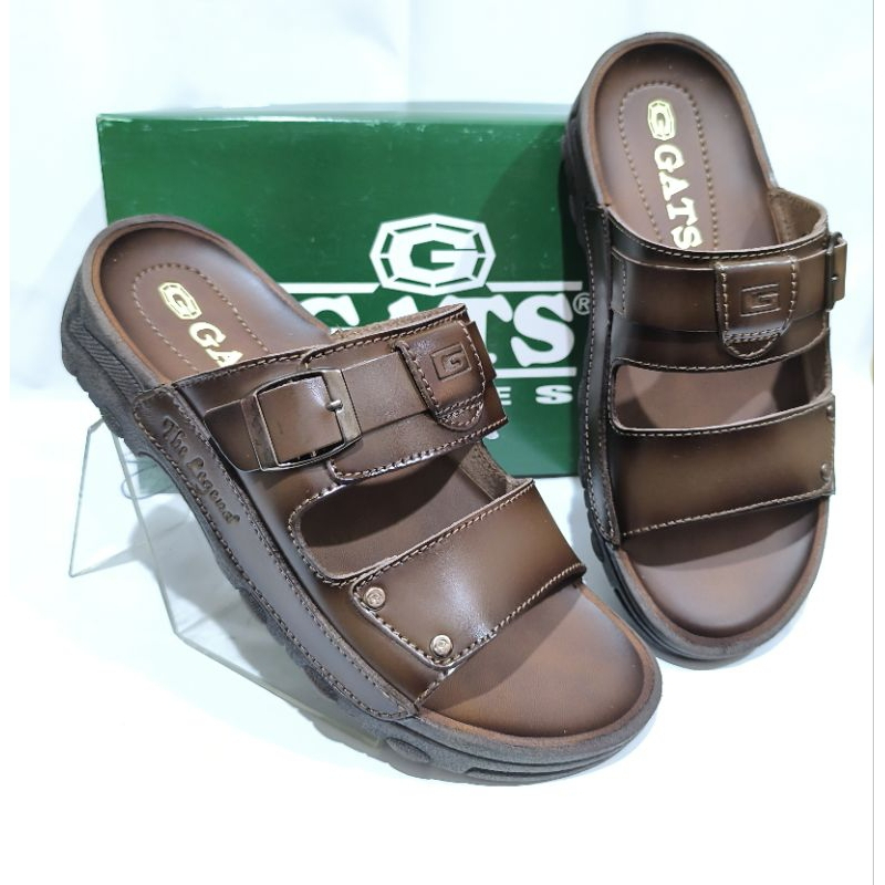 Sandal Gats Pria Material Kulit 100% Outsol Jahit Tembus Rapih