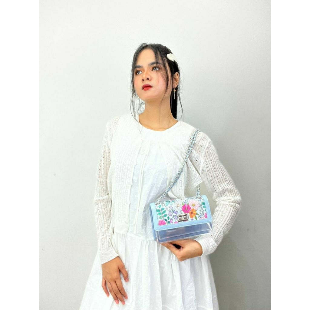 Marc Eliza Jelly Bag PVC Flap Flower Shoulder Bag -002