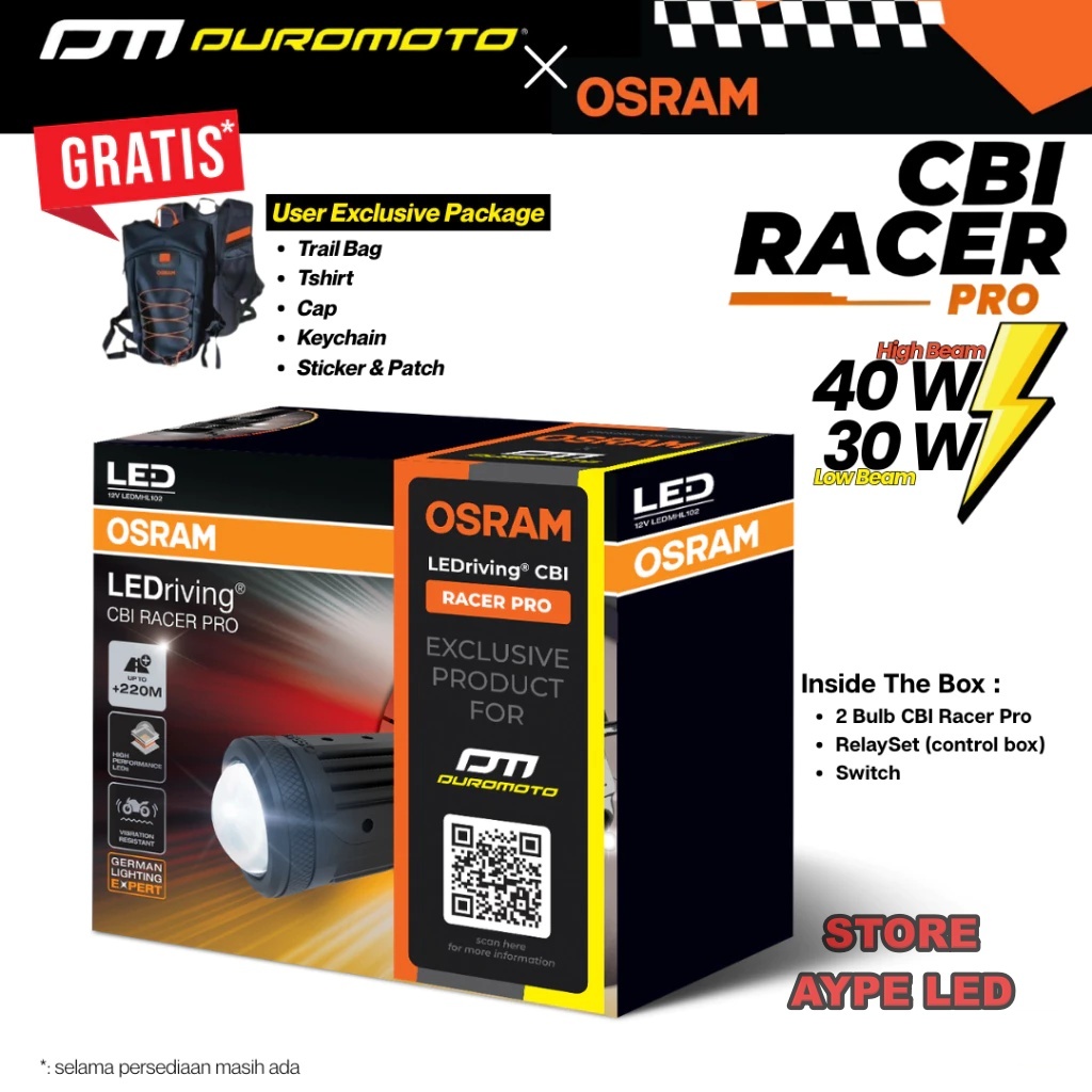 CBI Racer Pro Collab Duromoto Osram Lampu Tembak Biled Duromoto X Osram Racer Pro Waterproof
