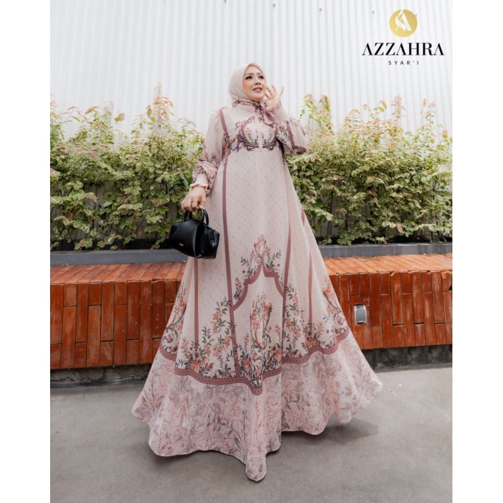 Noura Series by Azzahra Syari / gamis set scarf printing premium / gamis kekinian mewah rekomended H