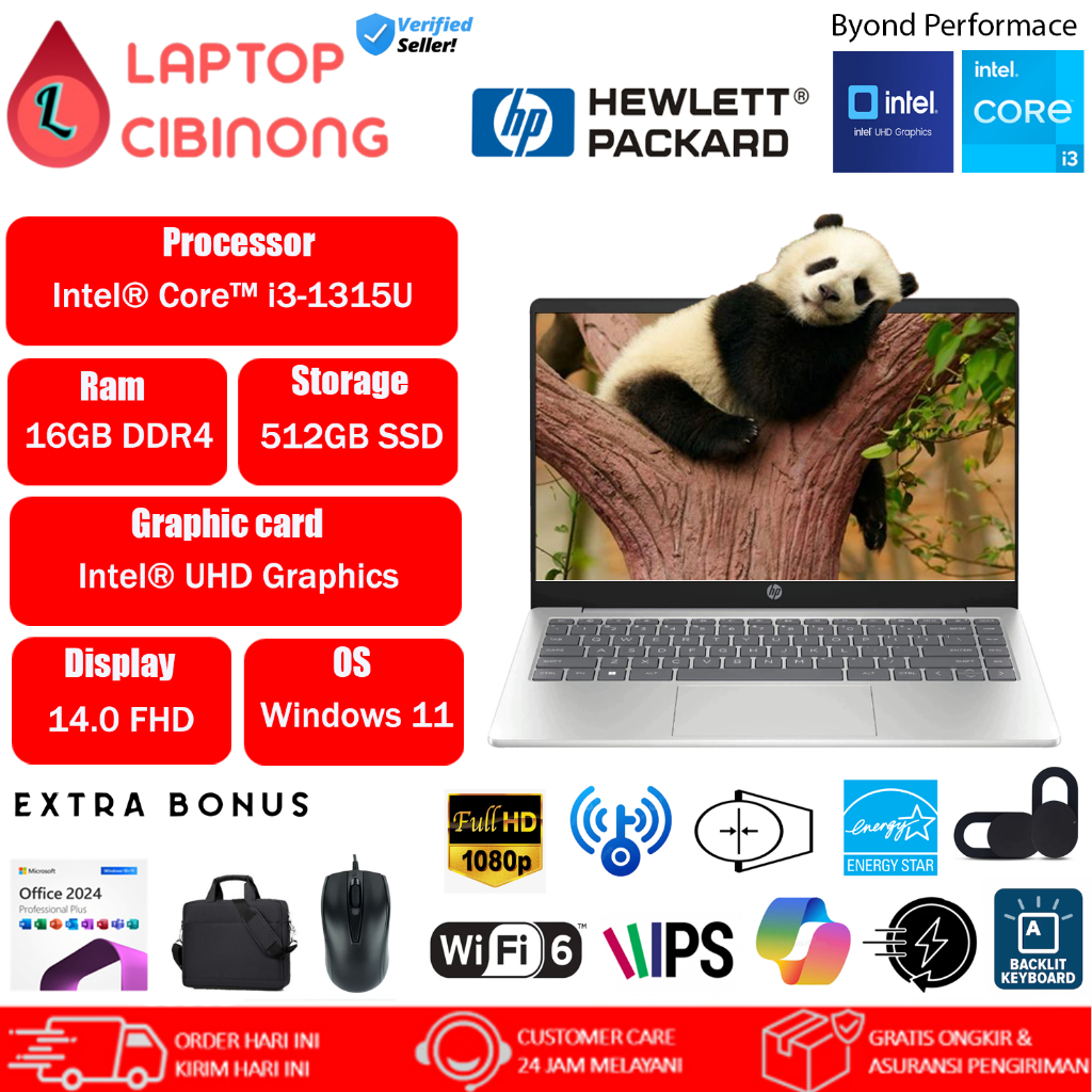 Laptop HP 14 EP0321TU Intel Core I3 1315U FHD IPS Windows 11 Office 2024 Silver