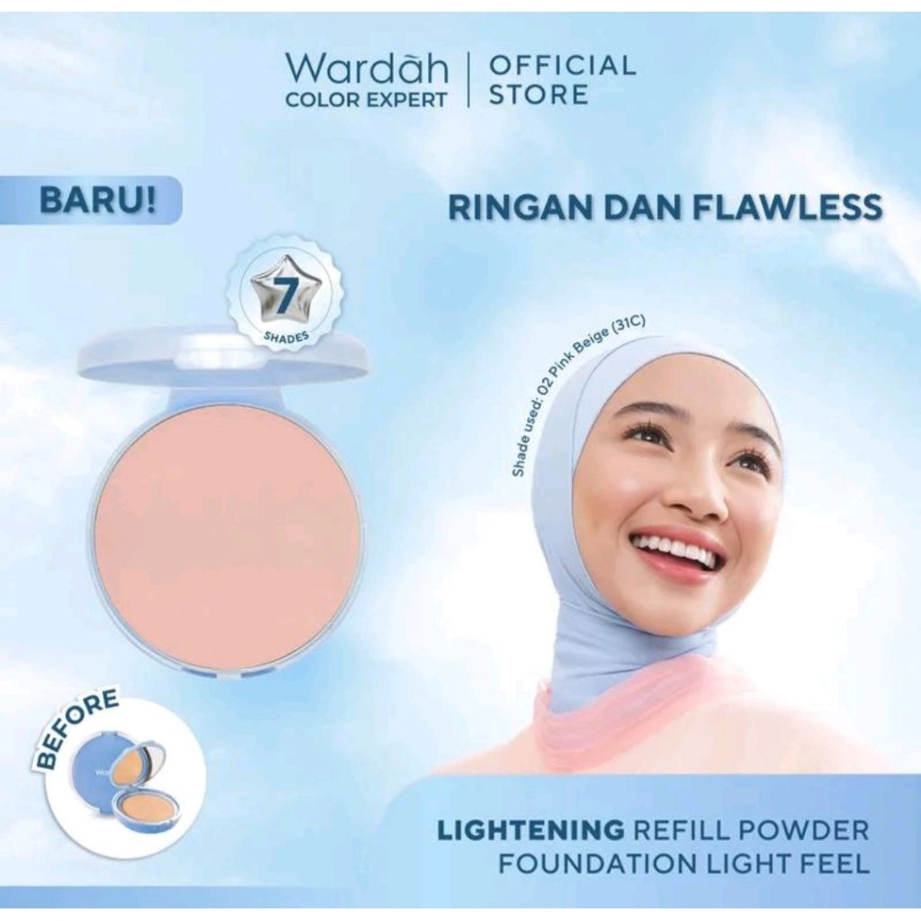 wardah Refill Lightening Powder foundation Light Feel 12g|Two way Cake bedak padat Ringan Glowing Ta