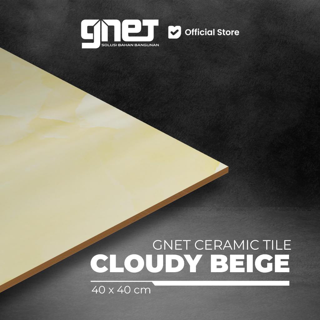 GNET Ceramic Cloudy Beige 40X40 | Keramik Lantai Marble Glossy