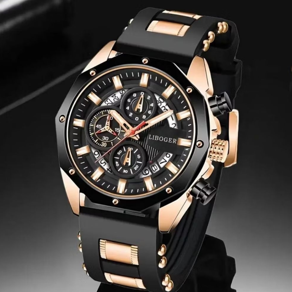 Jam Tangan Pria Liboger Hitam Gold 256