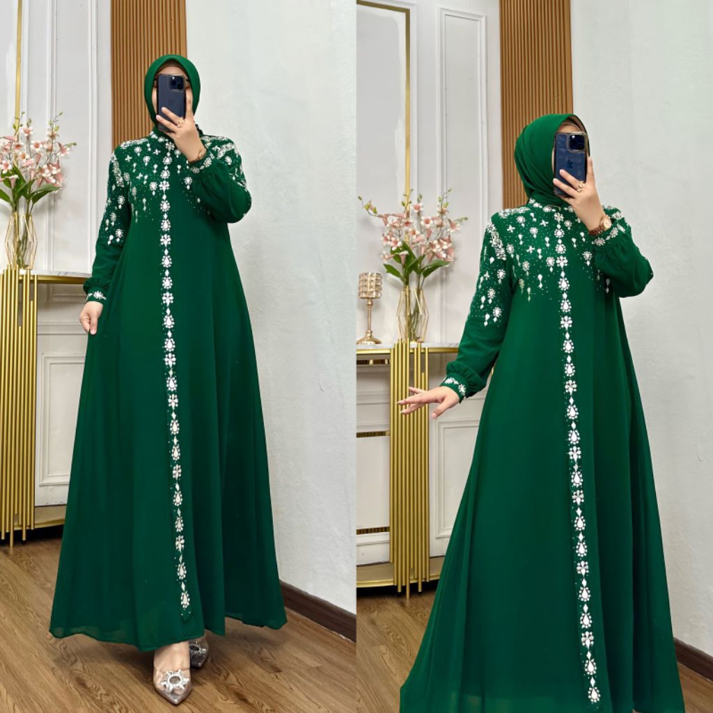 qiqi_Colection Gamis bordir cerutibebydoll set hijab mewah elegan terlaris 2025 ootd pesta
