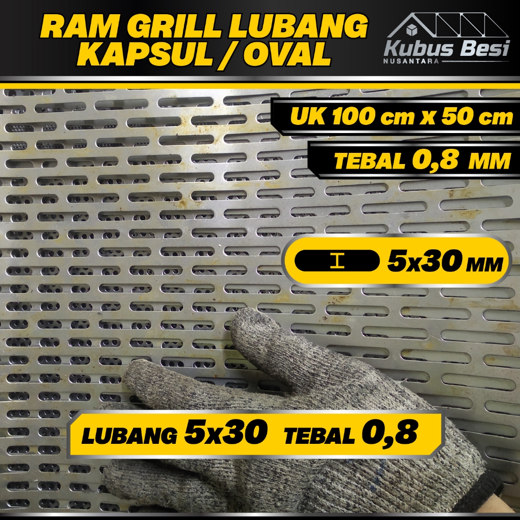 100x50 cm - Ram Speaker Lubang Kapsul / Oval 5x30 mm - Tebal 0,8 mm. Ram Gril Motif Kapsul SEJAJAR L