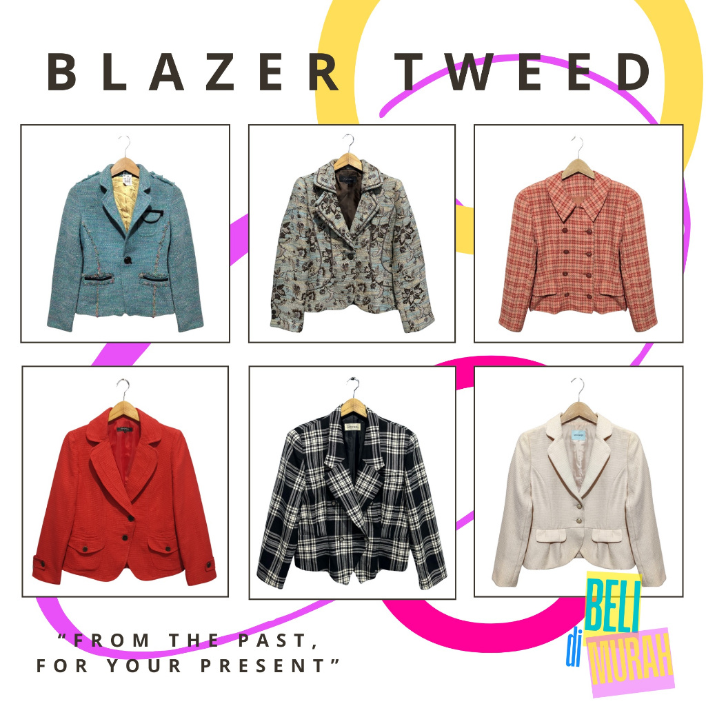 Blazer Tweed Wool Tartan Houndstooth Premium Wanita Original Murah