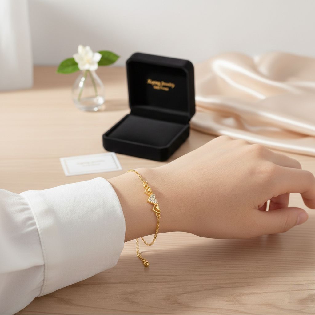 gelang titanium rantai love berlapis emas