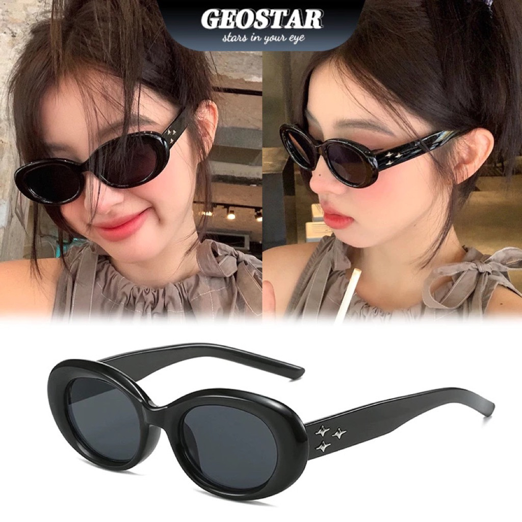 kacamata hitam retro unisex UV400 bingkai kecil oval