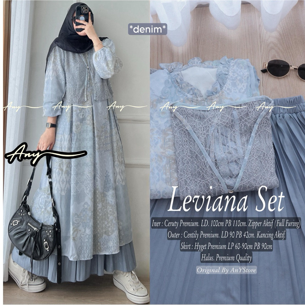 ALISHA LEVIANA BIANCA SETELAN ROK WANITA BAHAN CERUTY MIX PLISKET POLOS BY ANY