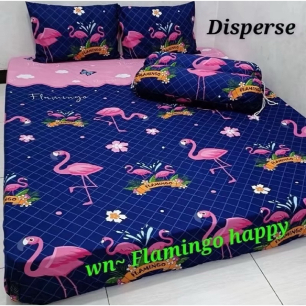 Sprei Motif Flamingo Bangau Air Bahan Katun Lembut - Lengkap Sarban dan Sargul
