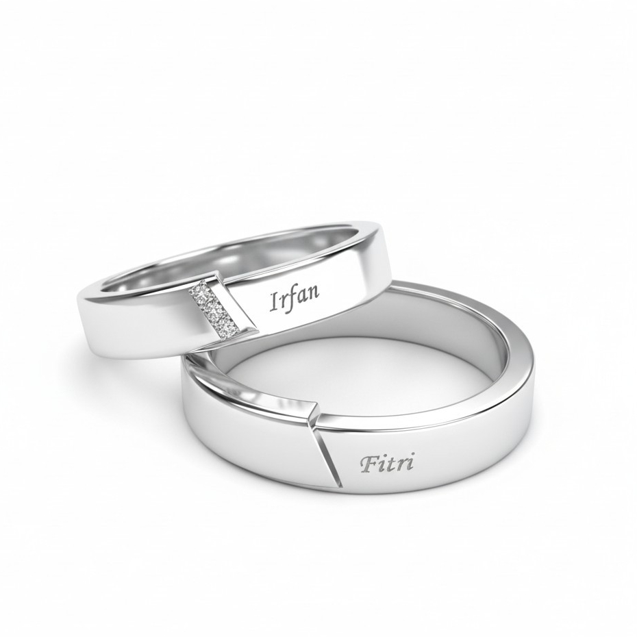 Kotagede Jewellery - Cincin Custom Premium Couple Nikah Emas Putih 3k, Palladium, dan Silver 950