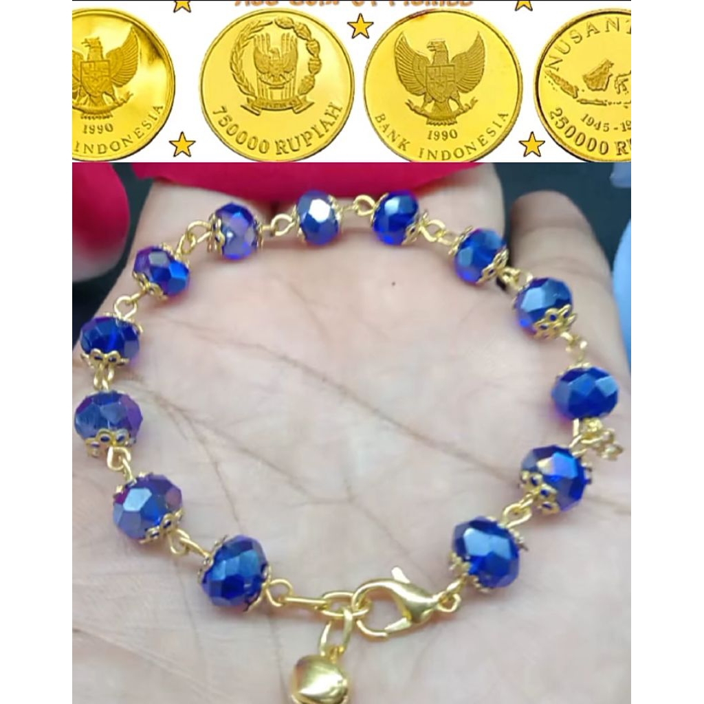 terbuat dari bahan koin logam asli 1991 gelang tangan bola kristal biru