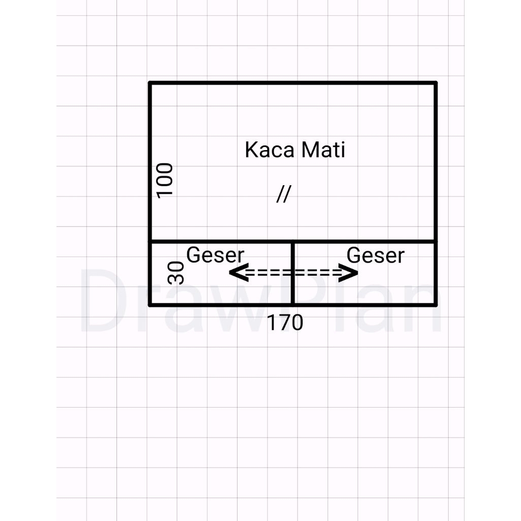 jendela aluminium sliding gaser 2 daun untuk loker + kacamati agian atas ukuran L 170 T 130