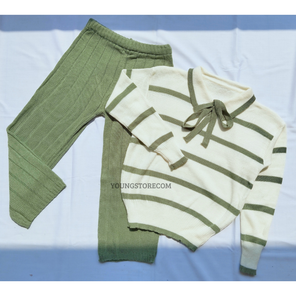 LunaraStore - Set Setelan Sweater Blaster Blouse Beiza Dan Celana Kulot Rajut Anak Perempuan Usia 4-