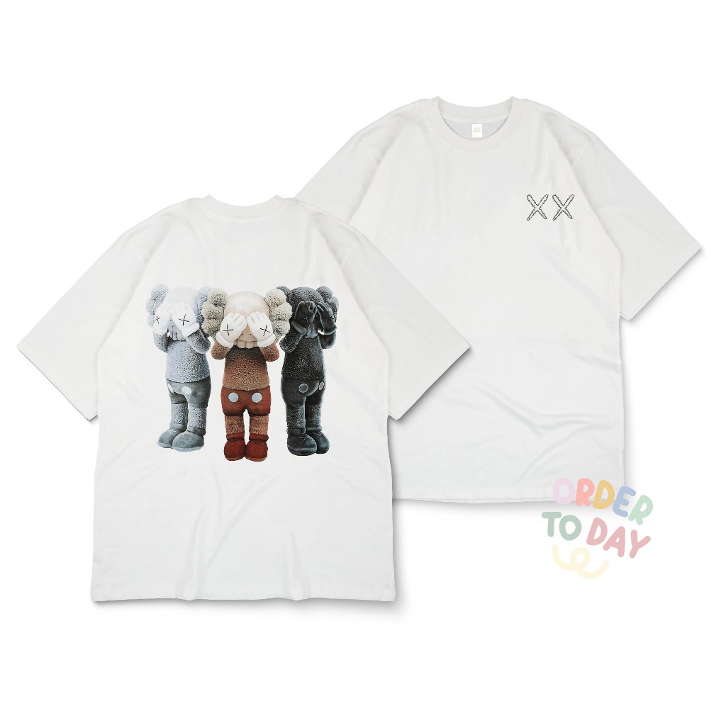 Order To Day T-shirt Oversize Kaws XX Kaos Pria Wanita Hitam Putih