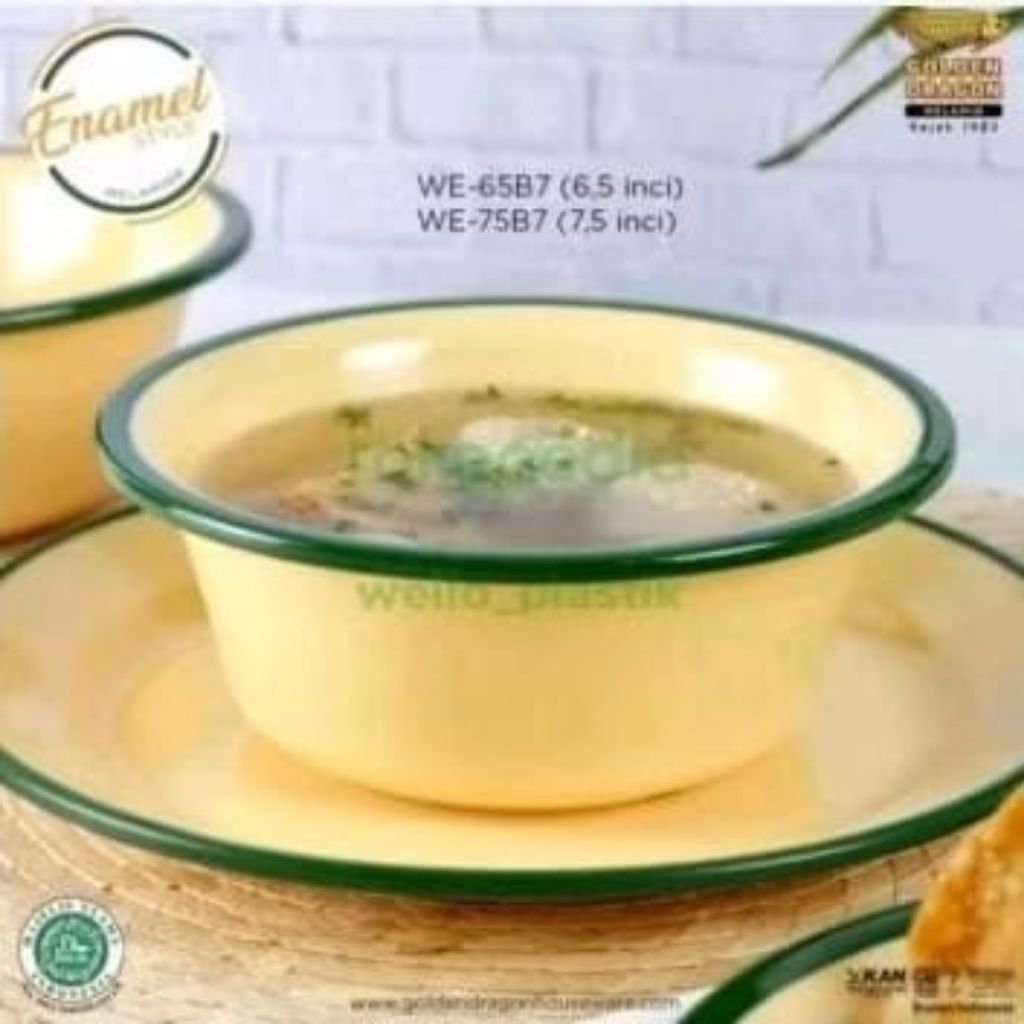 Mangkok Bulat Enamel Series 7,5 Inch, Mangkok Bowl, Melamin Golden Dragon WE75B7