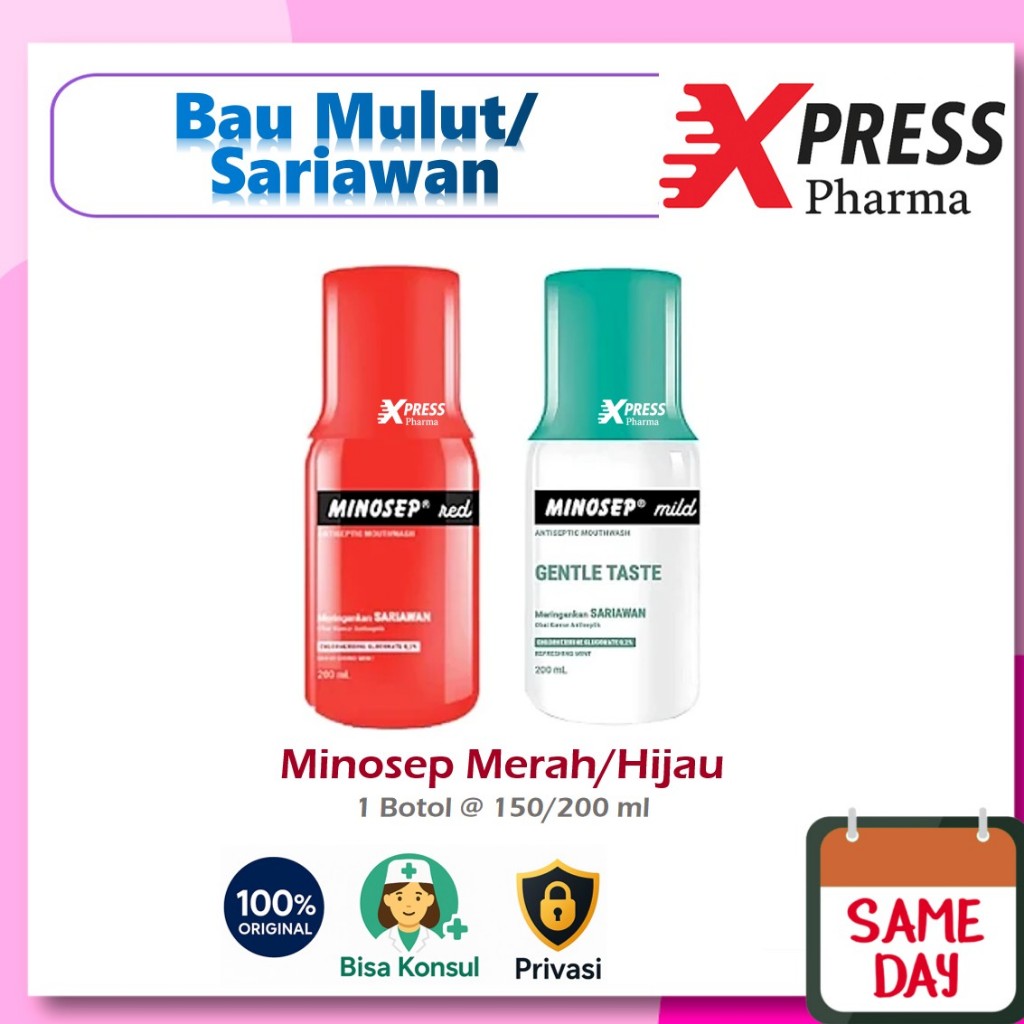XPRESS  Minosep Obat Kumur Merah Hijau Bau Mulut Sariawan