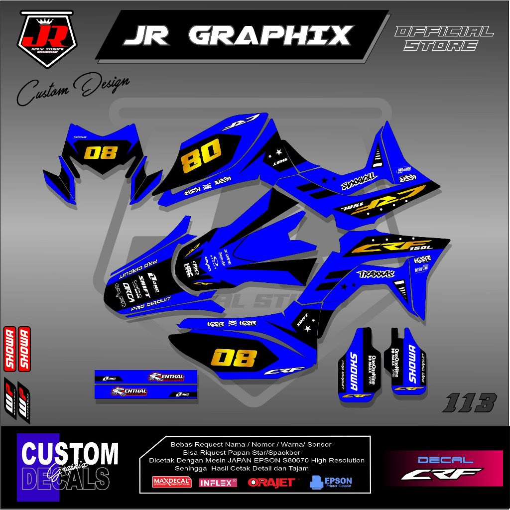 Decal CRF Premium Kombinas Gold/Hologram Custom Variasi Bebas Request kode 113