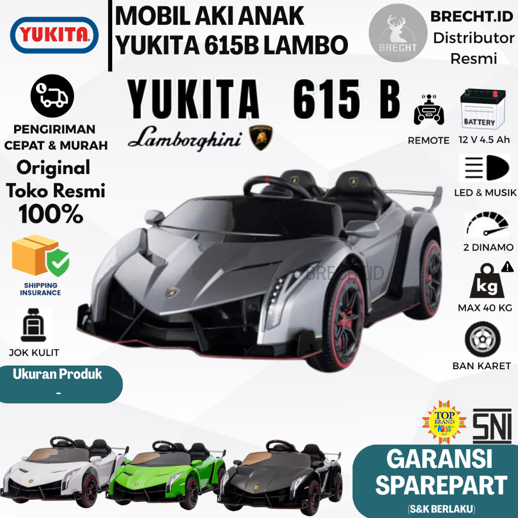 Mainan Anak Mobilan Aki Remote Control Yukita 615 B Lamborghini Veneno 12V Gearbox Ganda Licensed