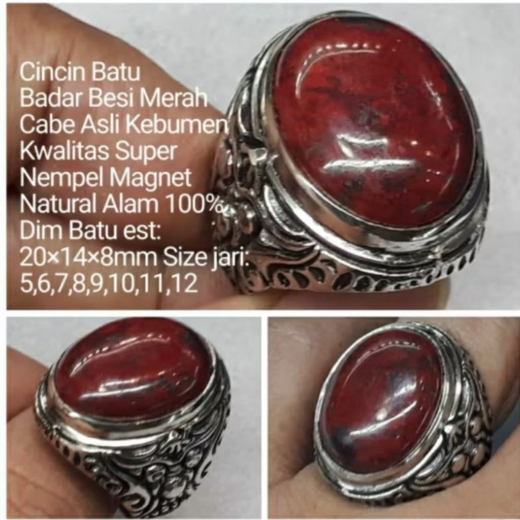 Cincin Batu Badar Besi Merah Kebumen Natural Alam 100%