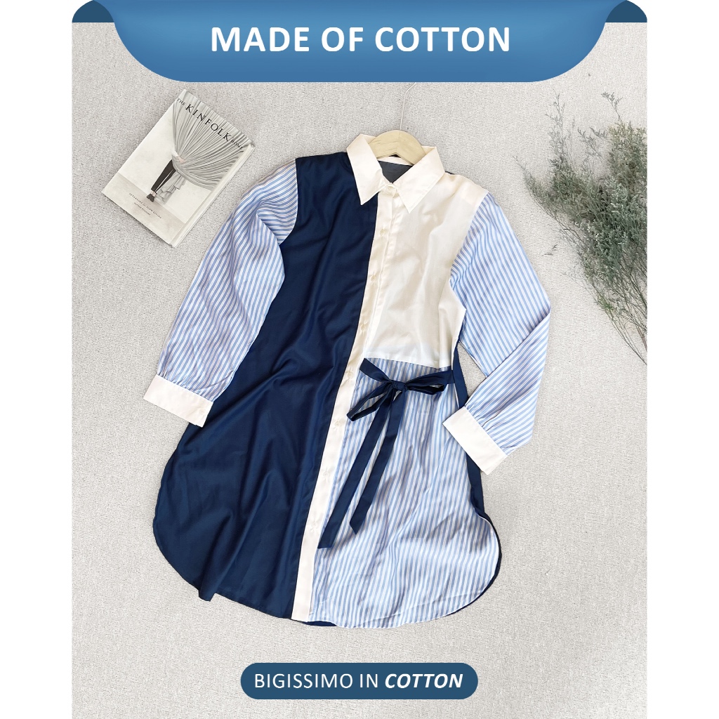 Bigissimo In Cotton - Zelia Tunik | Atasan Wanita Tunik Cotton Salur Big Size Jumbo LD 130