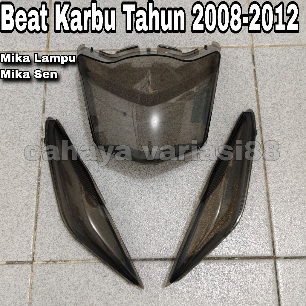 Set Mika Tutup Lampu Depan Dan Mika Sen Sein Depan Motor Honda Beat Tahun 2008-2012 Gelap Smoke Ribe