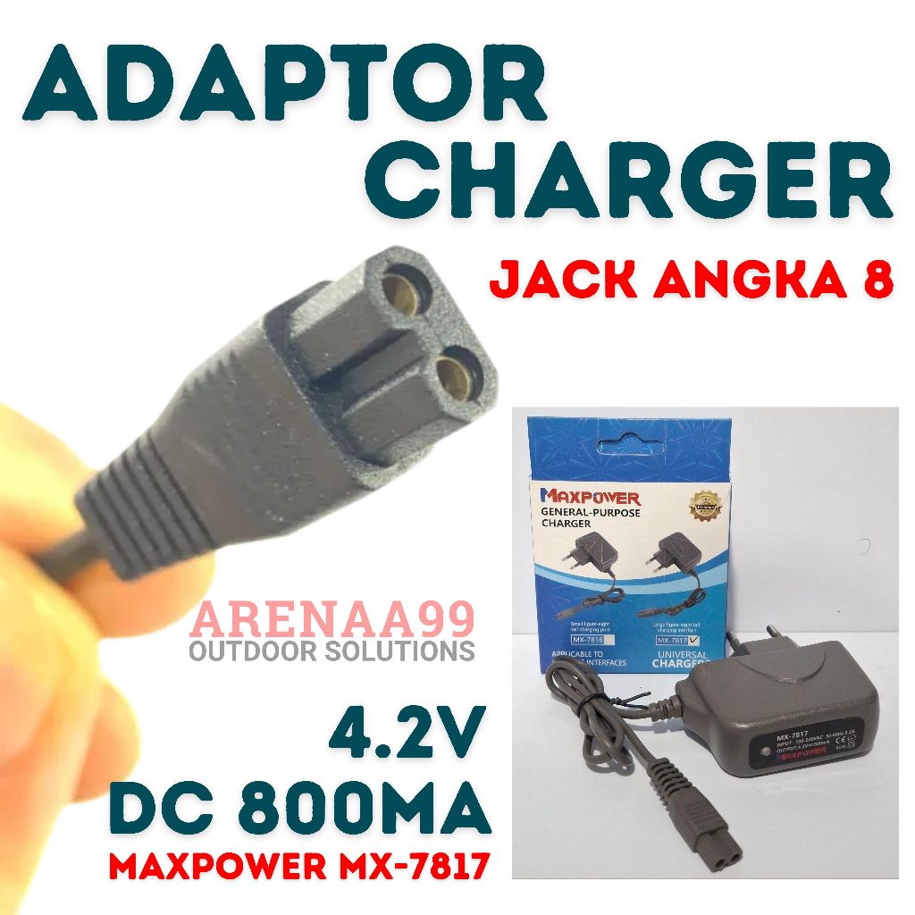 Adaptor Charger Senter Jack 8 Maxpower MX-7817 DC 500mA | Adaptor Pengisi Daya Untuk senter kepala, 