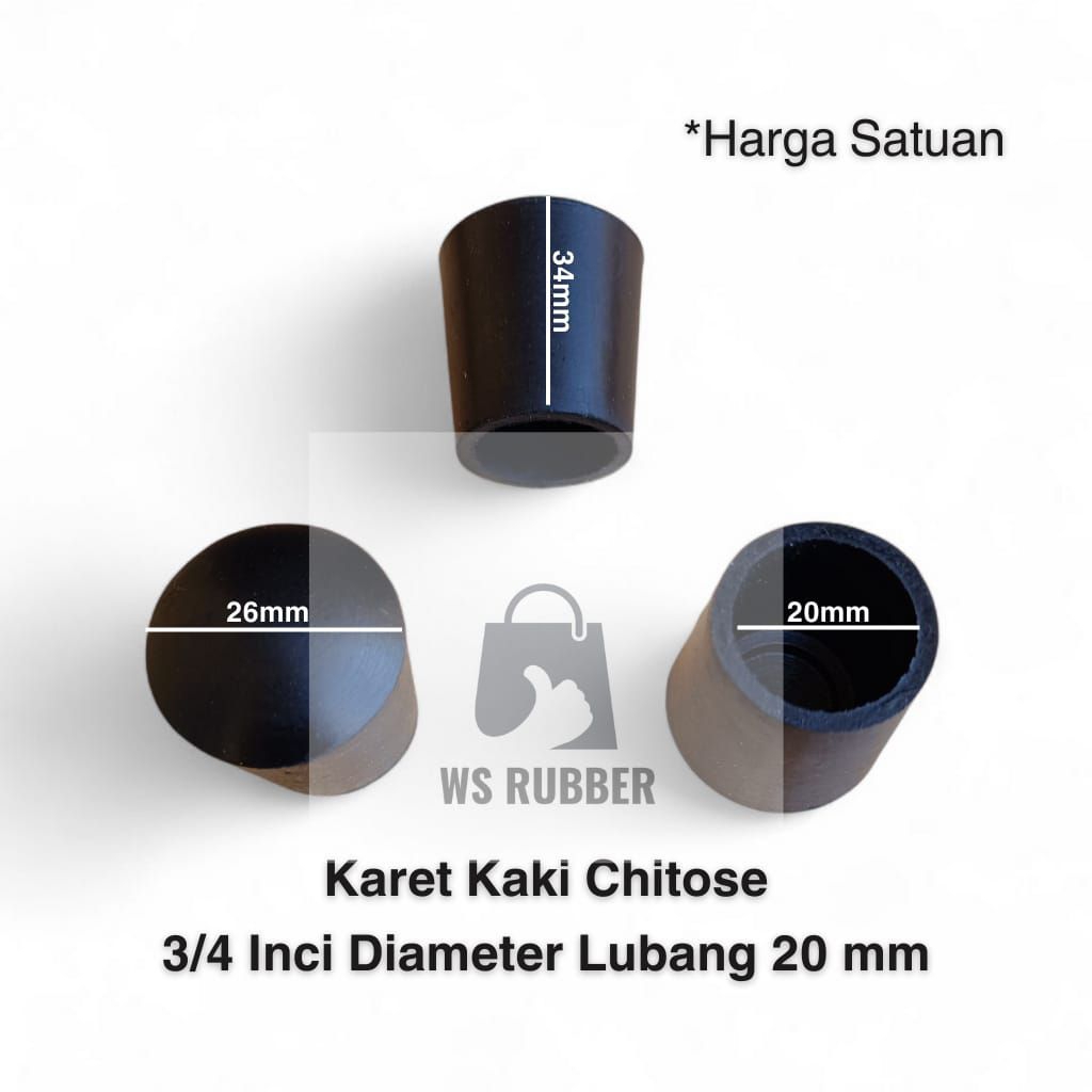Karet Kaki Chitose 3/4 Inchi Diameter Lubang 20mm / Karet Tutup Kaki Meja Kursi Rak Pipa Besi Bulat