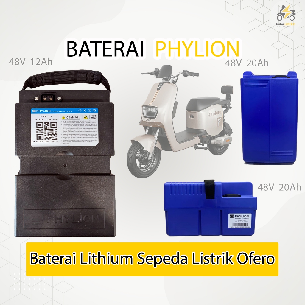 Baterai Sepeda Listrik Ofero Lithium Phylion 48V 60V 72V