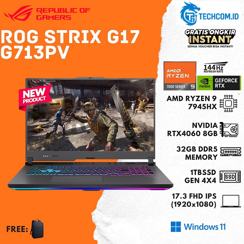 Asus ROG Strix G17 G713PV AMD RYZEN 9 7845 - RTX4060 8GB | 32GB / 1TBSSD - 17.3QHD IPS 240Hz