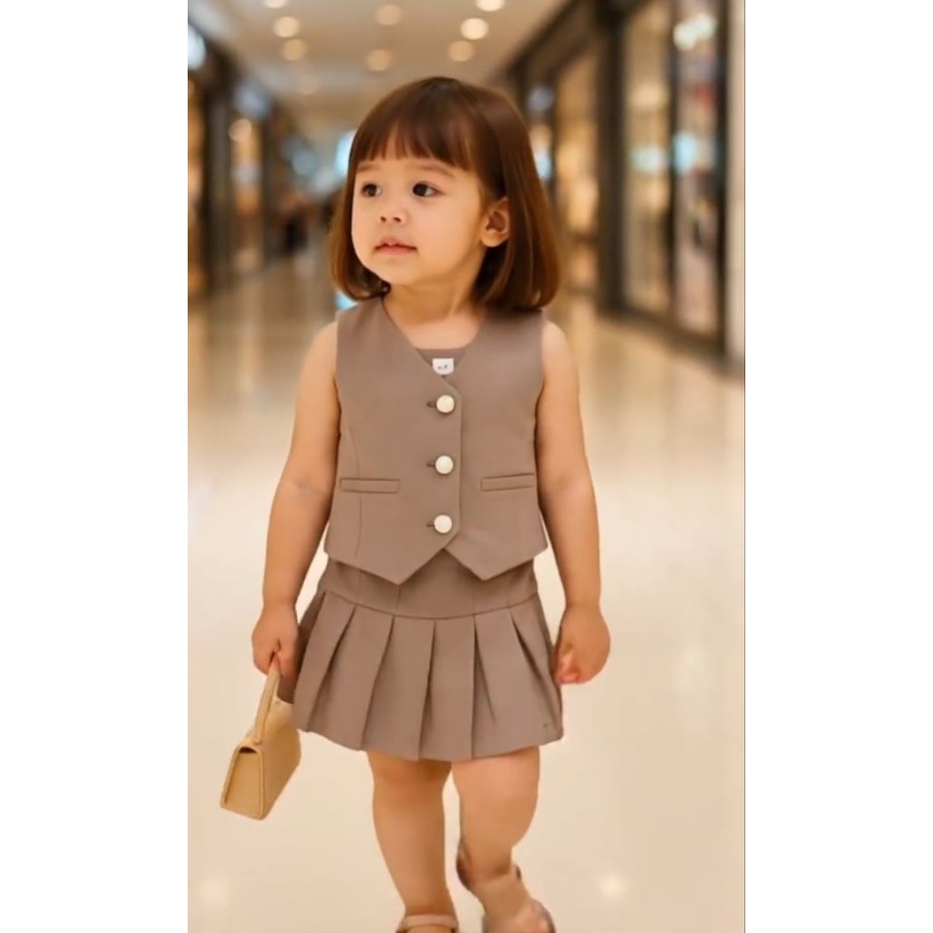setelan vest rompi rok anak cewek jalone one set baju vest rompi rok korean style usia 2-8 th