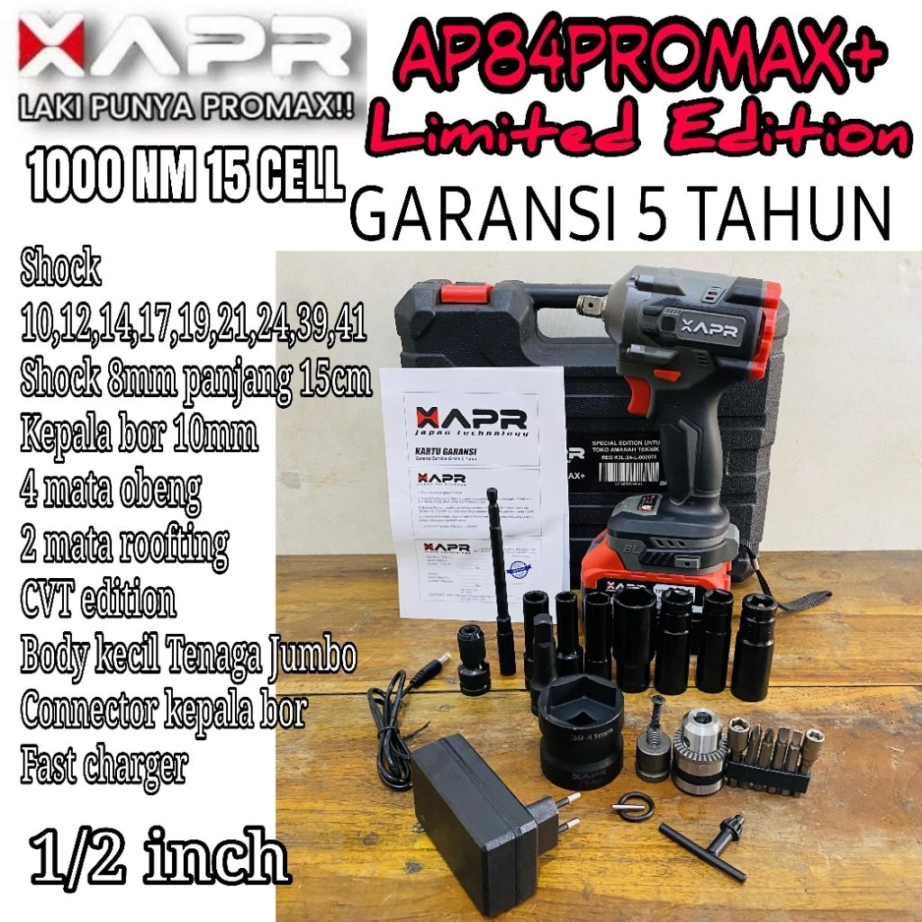 PROMO APR RAJA BOR IMPACT WRENCH AP84PROMAX+ CVT EDITION 1000NM BODY KECIL TENAGA JUMBO BONUS KOPER
