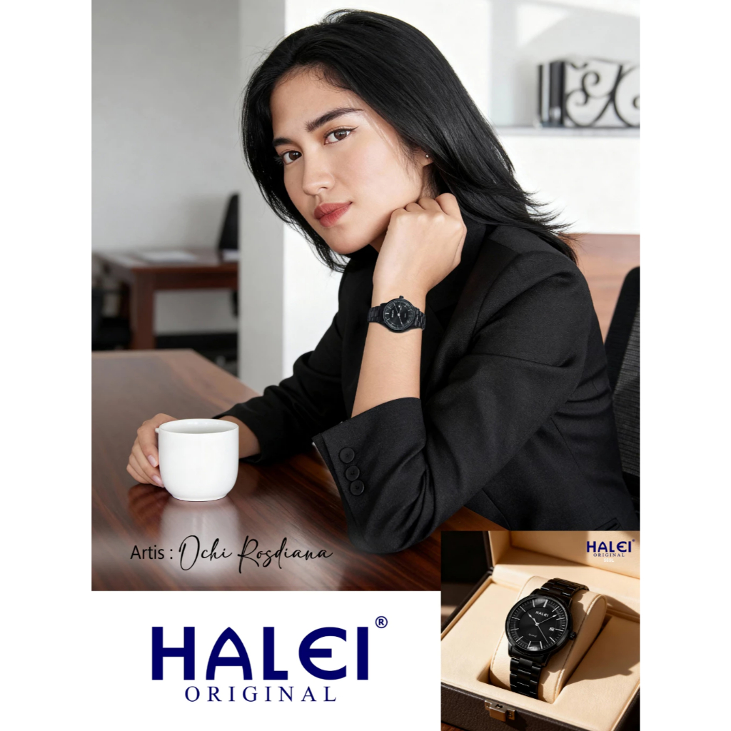 Jam Tangan Halei 565L Original Wanita Analog Jarum Rantai Stainless Steel Cewek 565 Fashion Japan