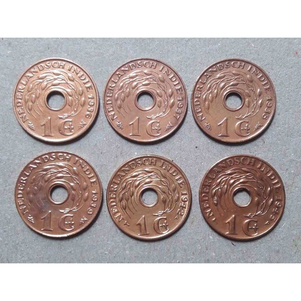 koin 1cent bolong 1set 6keping tahun komplit 1936 1937 1938 1939 1942 1945