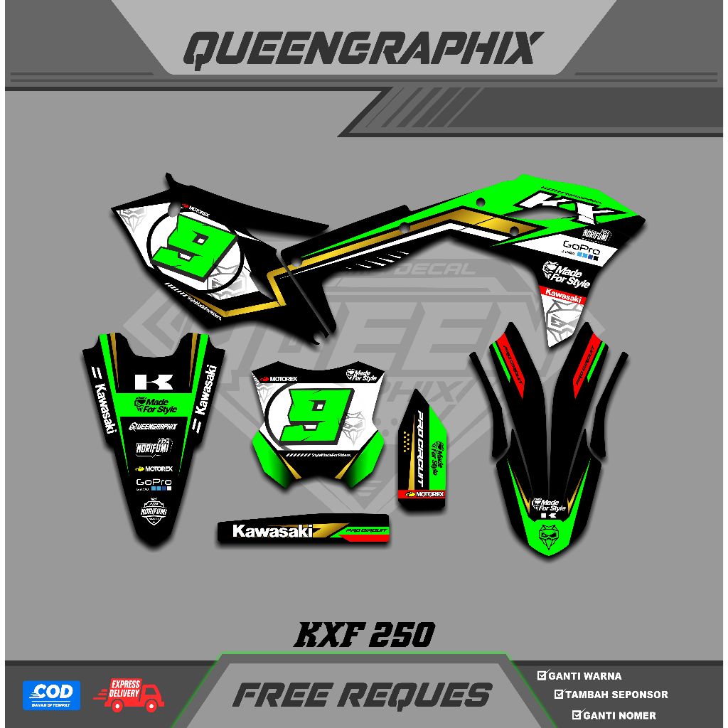 DECAL KX F 250, GTX  KX F 250 BISA CUSTOM DESAIGN NAMA, NOMOR, SPONSOR, WARNA (4)