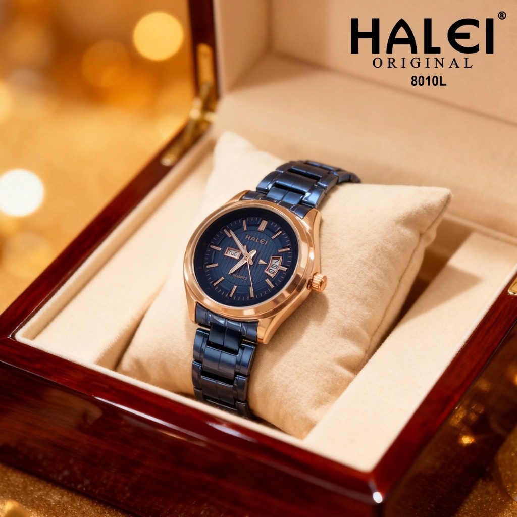 HALEI IND 8010 L - Bergaransi Jam Tangan Wanita Halei Original Analog Fashion Rantai Stainless Tangg