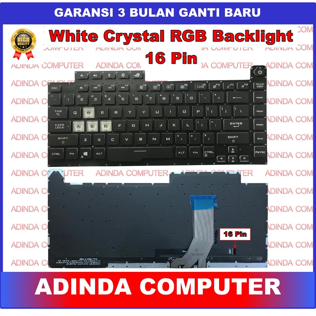 Keyboard Asus ROG Strix Scar III G531 G531GW G512 G512L G512LI G512LU White Crystal RGB Backlight 16