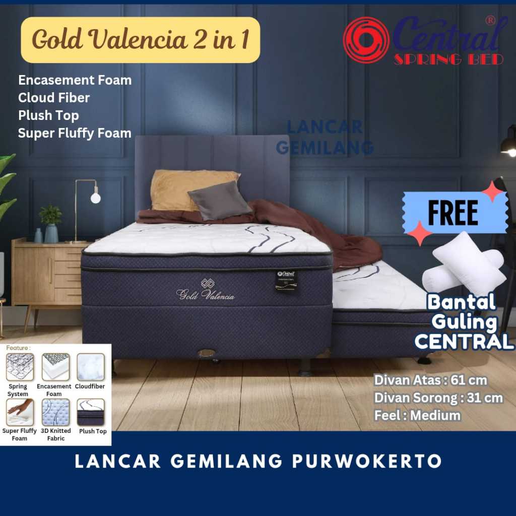 CENTRAL SPRINGBED GOLD VALENCIA PLUSH TOP 2IN1 SORONG ATAS BAWAH