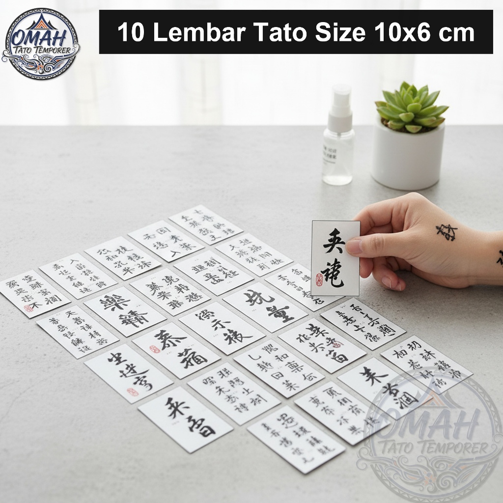 10 Pcs Tato Tatto Stiker Temporer Temporary Anti Air Motif Kanji Jepang Ukuran Kecil 10x6 cm Random