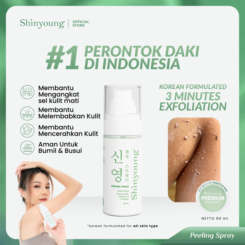 Shinyoung Peeling Spray Penghilang Daki Eksfoliasi Wajah Pembersih Daki dan Kulit Mati Pemutih Leher