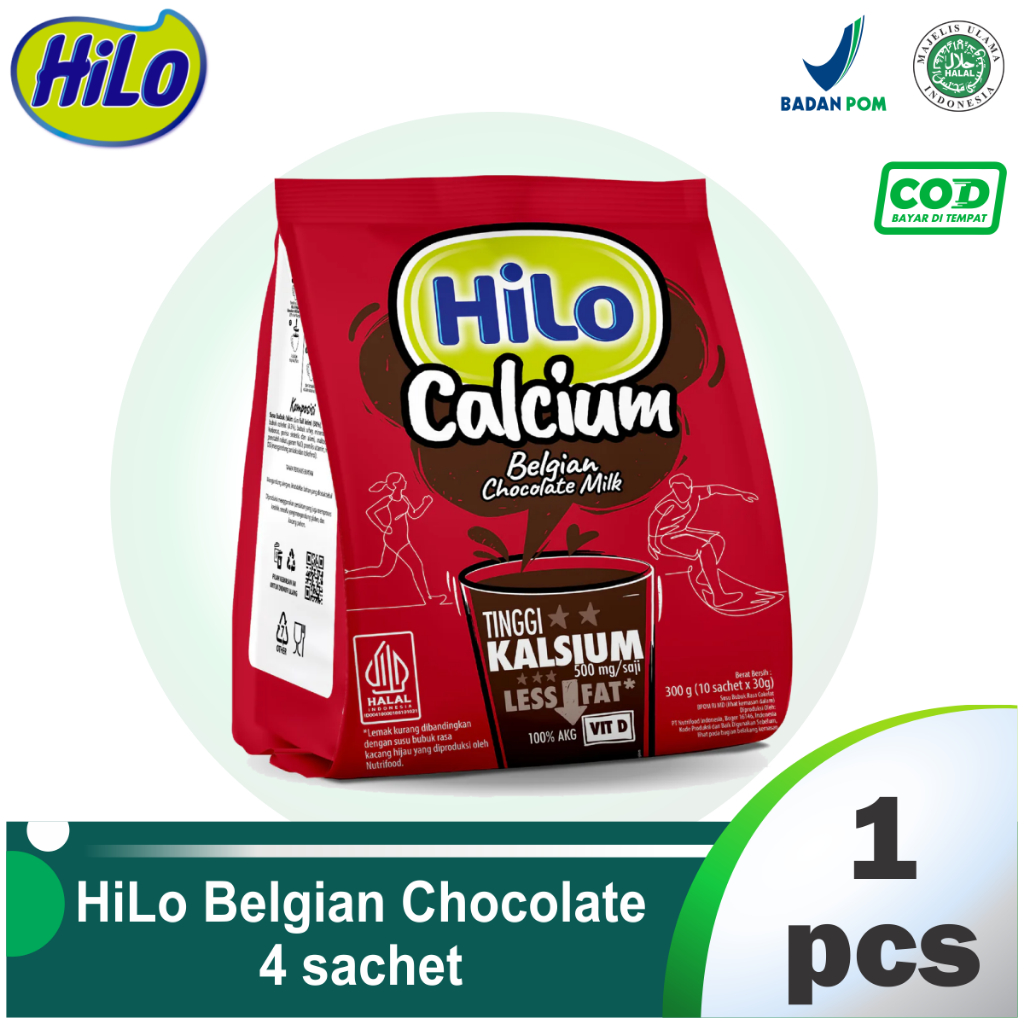 HiLo Active Belgian Chocolate 120gram (4 Sachet) dengan Alga merah - Susu Tinggi Kalsium