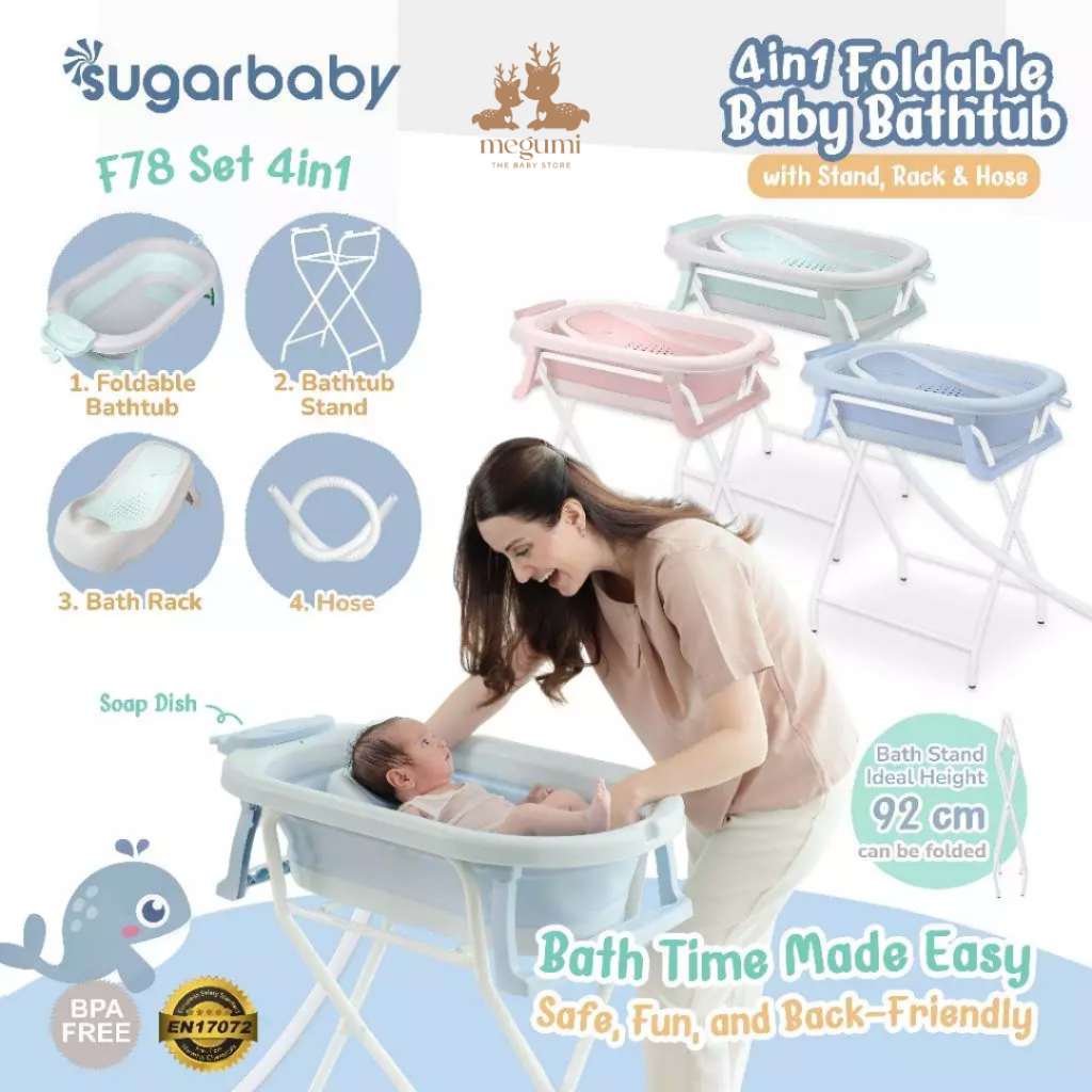Sugar baby Foldable & standing Baby Bathtub with Digital Thermometer F78 Set 4in1 / Sugar Baby Batht
