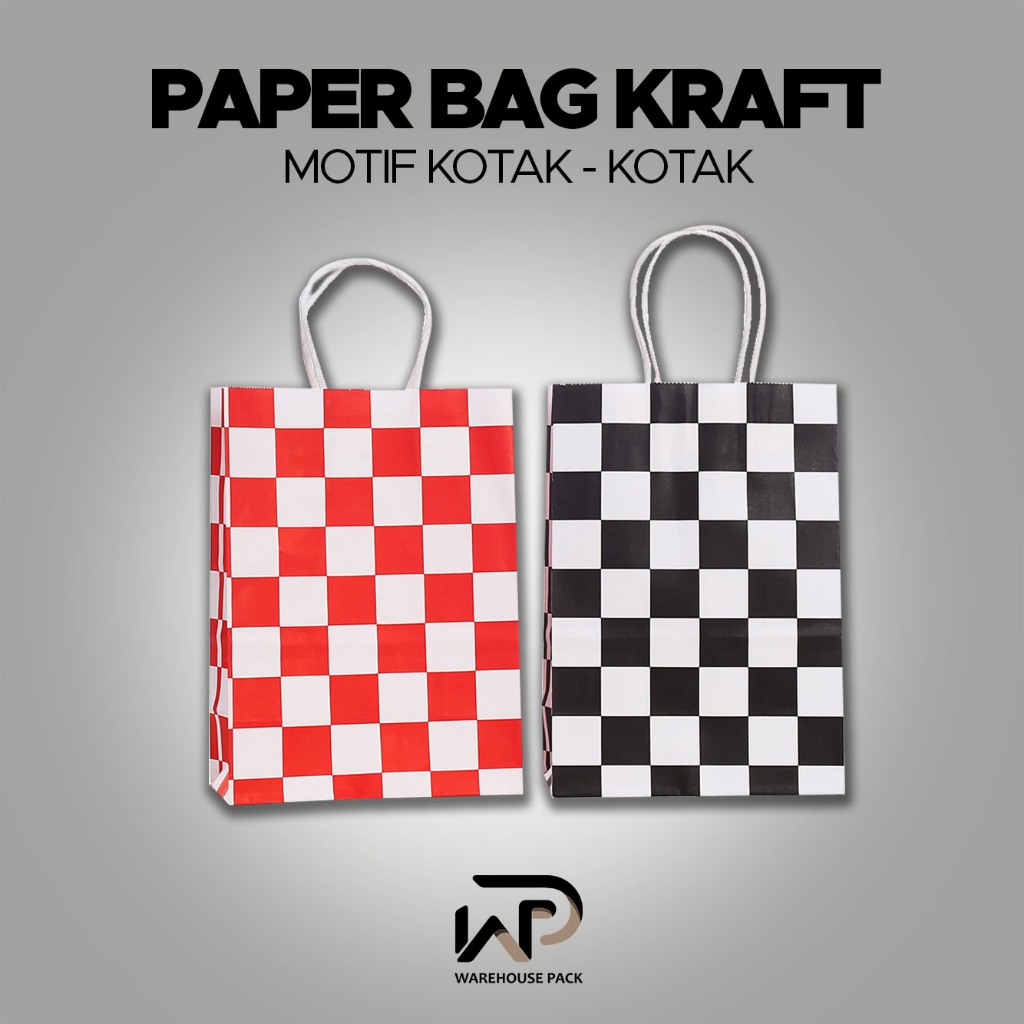Paperbag Motif Kotak - Kotak | Paperbag Ultah Anak | Kantong Jinjing Tempat Snack Hadiah