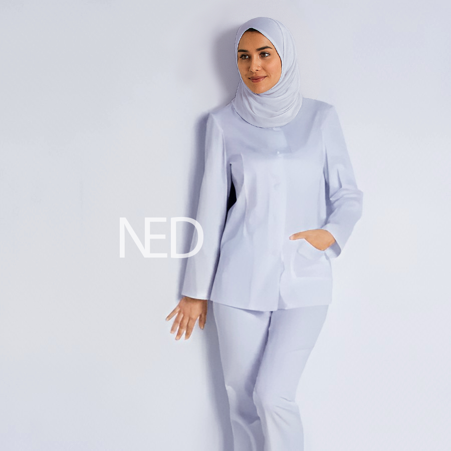 Baju Perawat Putih Set Klinik Rumah Sakit Wanita Lengan Panjang | NED