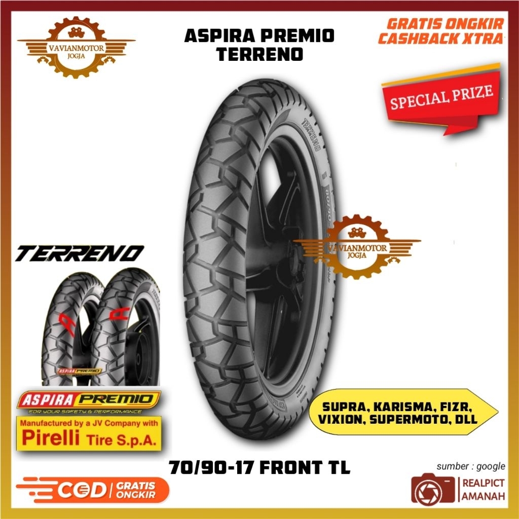 Ban Aspira Premio Terreno 70/90-17 Ring 17 Tubeless | Bisa untuk Supra, Karisma, Fizr, Vixion | Coco